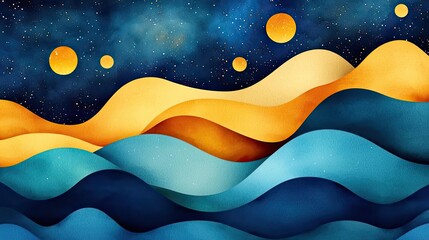 Wall Mural - galaxy watercolor idea. abstract waves with vibrant colors and celestial elements creating a dreamy 