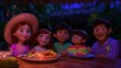 © Big9869 - Family Dinner Tropical Night Animated Film Scene