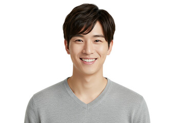 Sticker - Happy Smiling Asian Man Portrait Studio Shot Grey Sweater Male Face Model Young Adult Image Human   