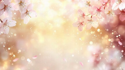 Naklejka na meble Cherry Blossom Dream: Delicate pink cherry blossoms frame a dreamy, sunlit background, scattered petals dance in the gentle breeze, creating a magical, spring-like ambiance.