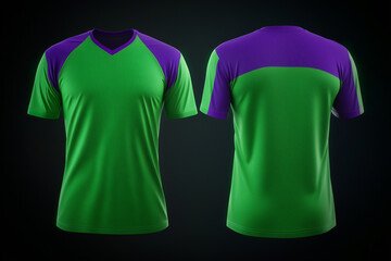 green and purple jersey template for team clubs, jersey sport, front and back, Tshirt mockup sports jersey template design for football soccer, racing, gaming, sports jersey