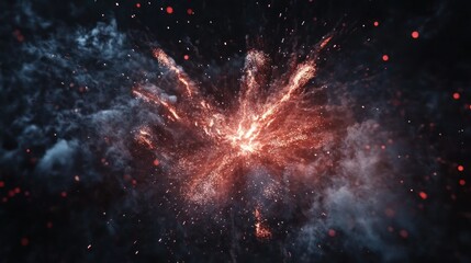 Wall Mural - Fiery explosion with smoke and sparks in dark space.