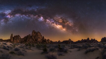 Desert Landscape Underneath A Starry Milky Way Galaxy