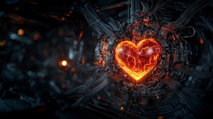 Fototapete - Advanced ai system with a heart futuristic lab digital art high-tech environment close-up view compassion in technology