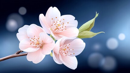 Wall Mural - A branch with pink flowers on a blue background