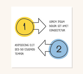 Infographic template with 2 hand drawn circles with arrows, 2 steps or options, doodle infographics, vector eps10 illustration