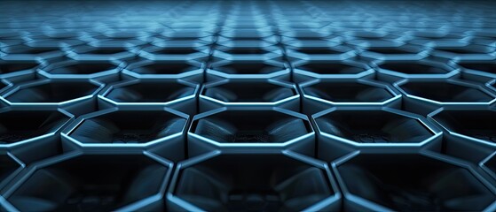 Wall Mural - Futuristic hexagonal pattern with glowing blue edges.
