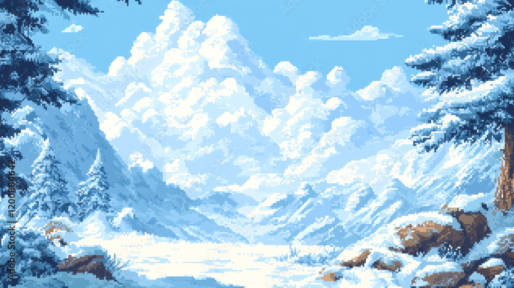 Stock-Illustration „Cubic 8bit pixel art game. Ice, snow and ground ...
