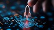 © milkyway - Neon Holographic Rocket Blasting Off from Human Hand in Futuristic Digital Backdrop