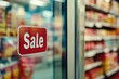 © Sean Hoong - . A frosted glass door featuring a 'Sale' sticker, with blurred interior shelves in the background.