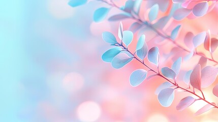 Poster - Floral watercolor concept. Delicate pastel leaves illuminated by soft light, creating a tranquil and dreamy atmosphere.