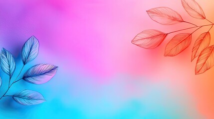 Poster - Doodle watercolor idea. A colorful abstract background featuring delicate leaf outlines and vibrant hues.