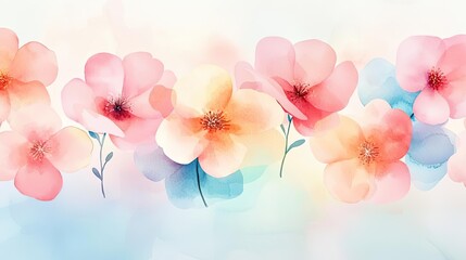 Poster - Floral watercolor concept. Delicate watercolor flowers in soft pastel colors on a dreamy background.
