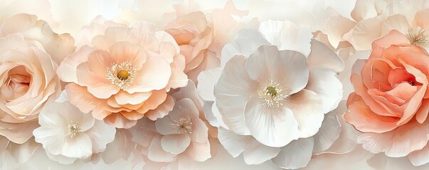 Poster - Floral watercolor concept. A beautiful arrangement of delicate peach and white flowers enhancing any decor.