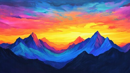 Sticker - Vibrant Sunset Over Majestic Mountains