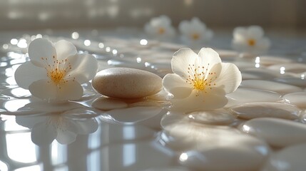 Wall Mural - Serene spa scene: flowers, stones, water.