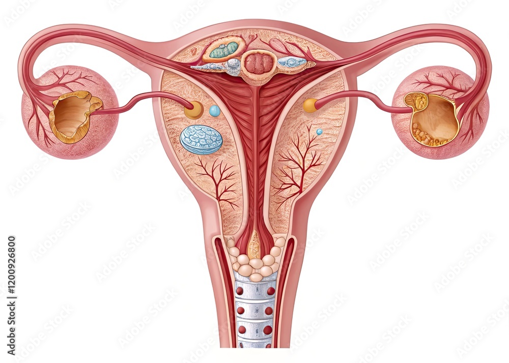 Detailed Anatomy Illustration of Female Reproductive System Ovulation ...