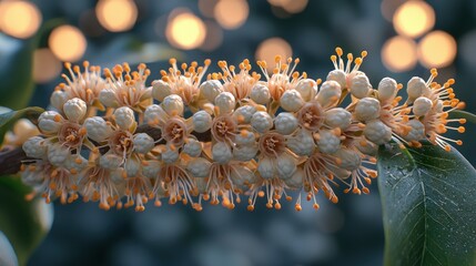 Wall Mural - Blossom cluster, night garden, lights, close-up, spring