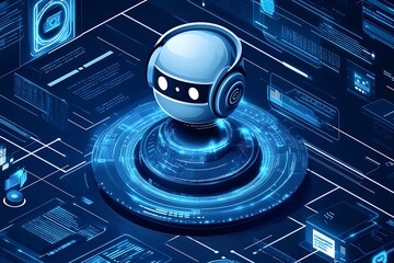 Leinwandbilder - Futuristic Digital Technology Illustration Featuring a Robot on a Tech Background : Generative AI