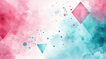 Poster - Geometric watercolor concept. Abstract watercolor background with soft pink and blue hues and geometric shapes.