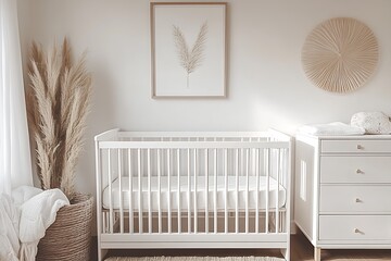 Wall Mural - Cozy and Serene Neutral Toned Nursery Design with Natural Textures and Soft Lighting : Generative AI