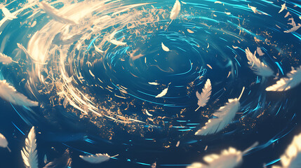 Wall Mural - swirling feathers in a vibrant blue vortex, creating a dreamy atmosphere with sparkling light