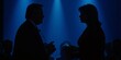 © Natsumae - Two figures, silhouetted against a deep blue backdrop, engage in intense conversation.  Their postures and expressions convey seriousness.