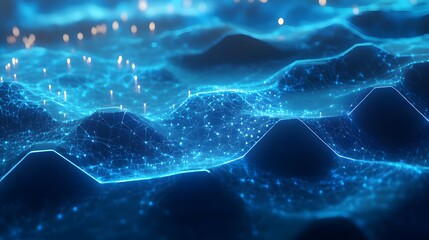 Abstract Blue Networked Landscape Digital Art
