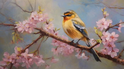 Naklejka na meble A Beautiful Yellow Bird in Cherry Blossom Tree