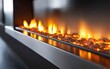 © Marina - A sleek built-in wall fireplace with a glowing ember bed and modern metal trim, photographed in a close-up view
