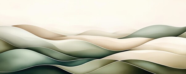 Poster - Neutral watercolor concept. Abstract wavy hills in soft tones create a serene and calming visual experience.