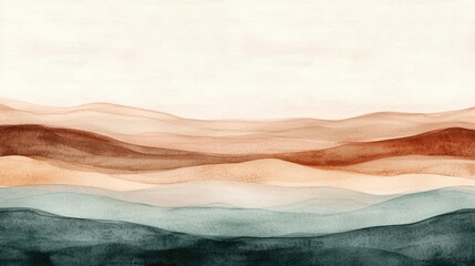 Poster - Neutral watercolor concept. A serene abstract landscape featuring soft hues and flowing curves in earthy tones.