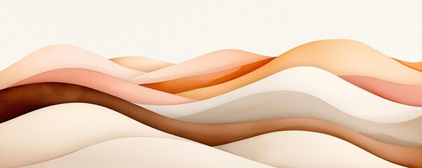 Poster - Neutral watercolor concept. Abstract wave illustration with soft colors and curves in seamless flowing design.