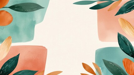 Poster - Neutral watercolor concept. A vibrant, artistic frame featuring abstract shapes and colorful foliage elements.