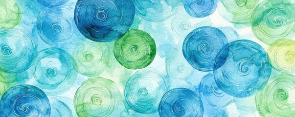 Wall Mural - Playful watercolor concept. Abstract swirl patterns in blue and green colors for artistic backgrounds and designs.