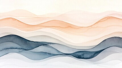 Canvas Print - Neutral watercolor concept. Abstract watercolor waves in soft tones create a serene and modern visual atmosphere.