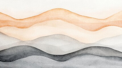 Poster - Neutral watercolor concept. A serene watercolor illustration of soft wavy lines in warm and cool tones.