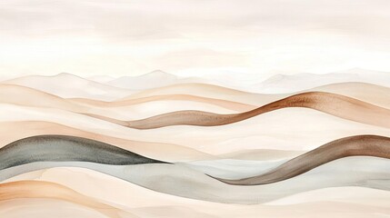 Canvas Print - Neutral watercolor concept. Abstract landscape with soft waves in neutral colors, creating a serene and calming effect.