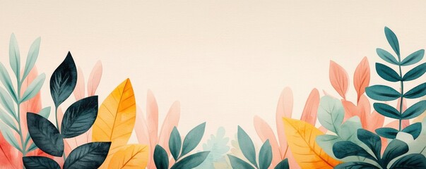 Poster - Minimalist watercolor idea. A vibrant collection of autumn leaves in warm hues against a soft background.