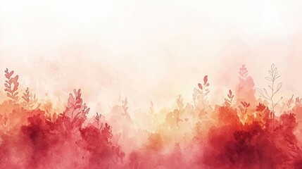 Poster - Neutral watercolor concept. A serene watercolor landscape featuring soft red and orange foliage.