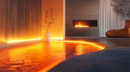 Dynamic flame-inspired light design with soft glowing edges and radiant orange hues