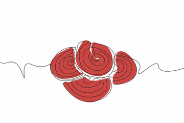 Wall Mural - Single one line drawing some red licorice candy shaped into circles. Foods or snacks contain protein, carbohydrates, sugar. Spiral. National Licorice Day. Continuous line design graphic illustration