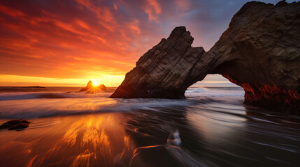 Poster - Fiery Sunset Through Coastal Arch