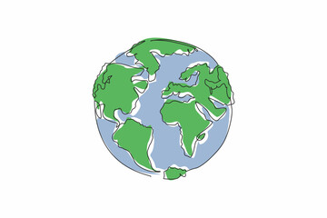Wall Mural - single one line drawing a globe whose islands are made of tree leaves. the symbolism of the earth re