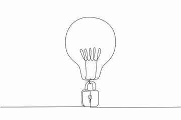 Wall Mural - Single continuous line drawing a light bulb with a padlock at the bottom. Register the brilliant ideas to be protected by law. World Intellectual Property Day. One line design vector illustration