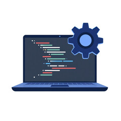 laptop with code screen and gear on transparent background