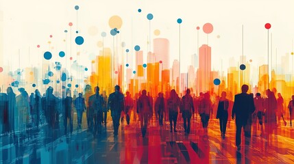 A graphic representation of data visualizations, showing voter turnout trends in bold colors