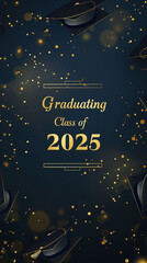 Wall Mural - elegant black and gold design featuring graduating class of 2025 with minimalistic graduation caps f