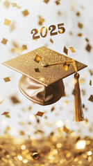 Wall Mural - celebrate graduation with a golden cap and confetti for the class of 2025