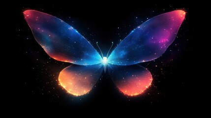 Wall Mural - Colorful Cosmic Butterfly with Stellar Hue on Black Background